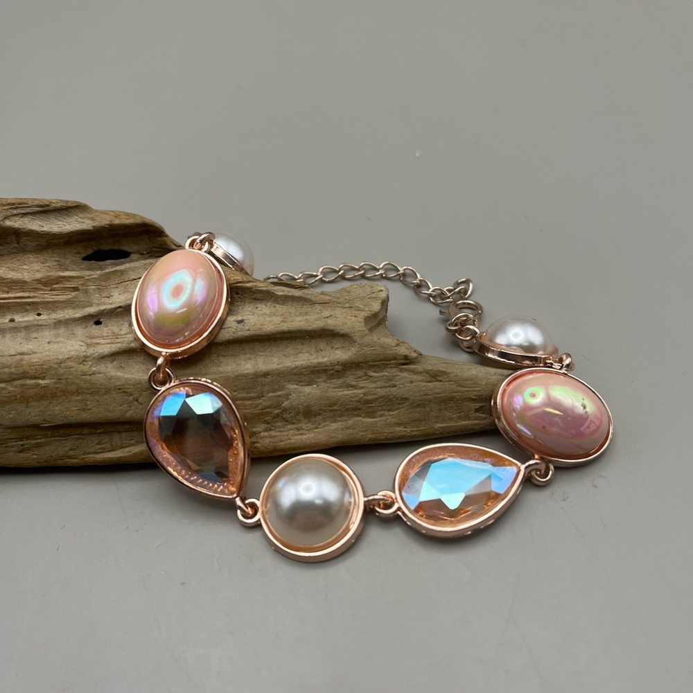Elegant Peach and Silver Bracelet